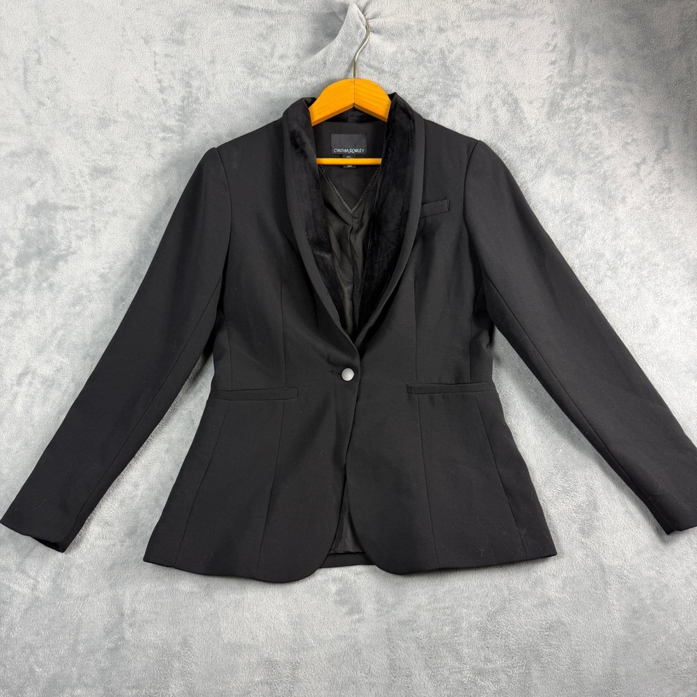Cynthia Rowley Womens S Black Blazer Velvet Shawl Collar Office Siren Jacket